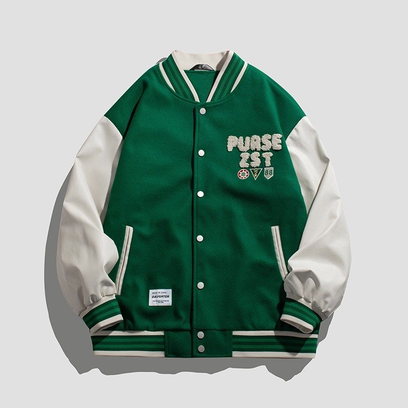Spring and autumn new products loose stitching contrast patch couple baseball jersey men's and women's long-sleeved jackets