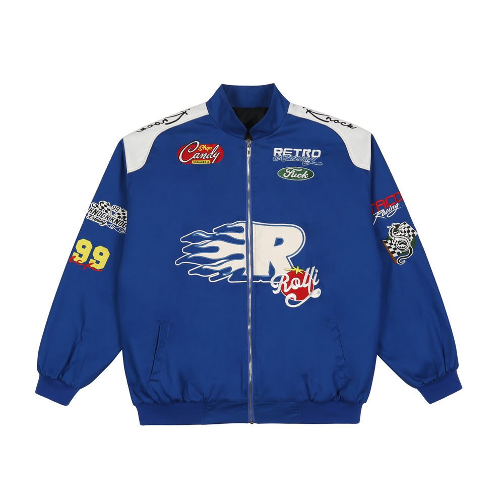 High quality customization Men's Letter Embroidery Stand Neck Contrast Motorcycle Baseball Jacket