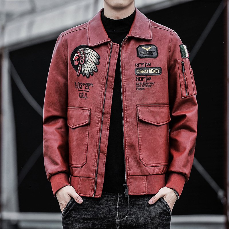 Autumn and Winter Embroidered Motorcycle Clothing Men's Baseball Jacket Leather PU Jacket Coat
