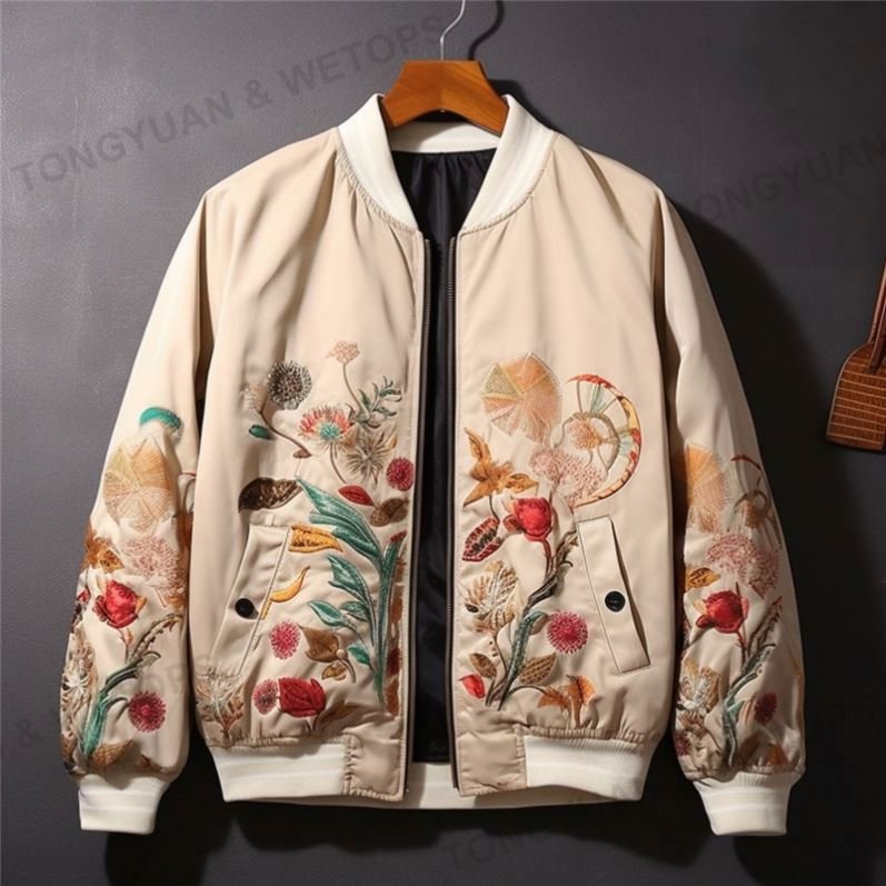 Men's Autumn Street Hip-Hop Plus Size Drop Shoulder Sleeve Men's Jacket Embroidered Loose Baseball Uniform Tapestry Jacket