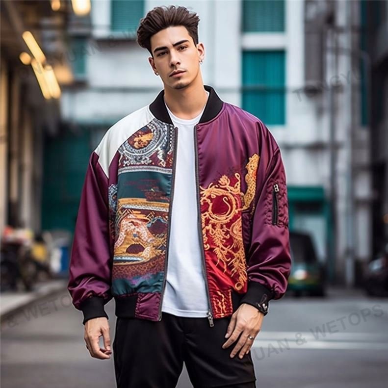 Men's Autumn Street Hip-Hop Plus Size Drop Shoulder Sleeve Men's Jacket Embroidered Loose Baseball Uniform Tapestry Jacket