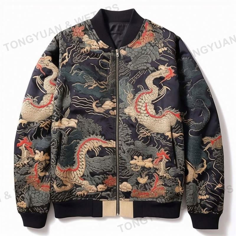 Men's Autumn Street Hip-Hop Plus Size Drop Shoulder Sleeve Men's Jacket Embroidered Loose Baseball Uniform Tapestry Jacket