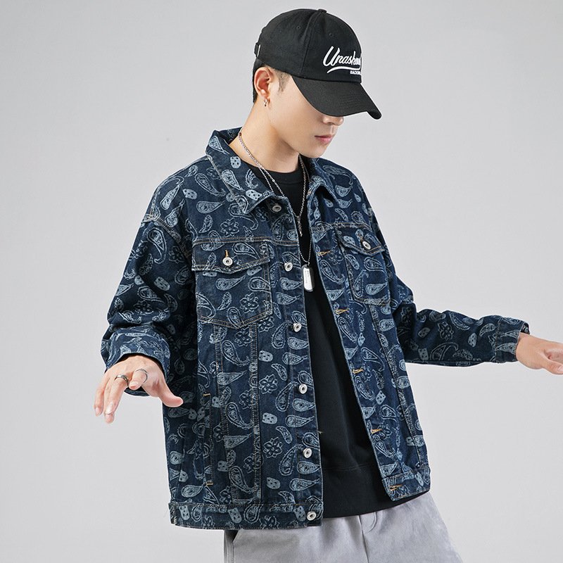 Spring Cashew Flower Denim Jacket Men's Korean Fashion Easy To Build Spring And Autumn Men's Jacket Jacket Fried Street Clothes