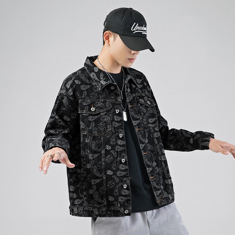Spring Cashew Flower Denim Jacket Men's Korean Fashion Easy To Build Spring And Autumn Men's Jacket Jacket Fried Street Clothes