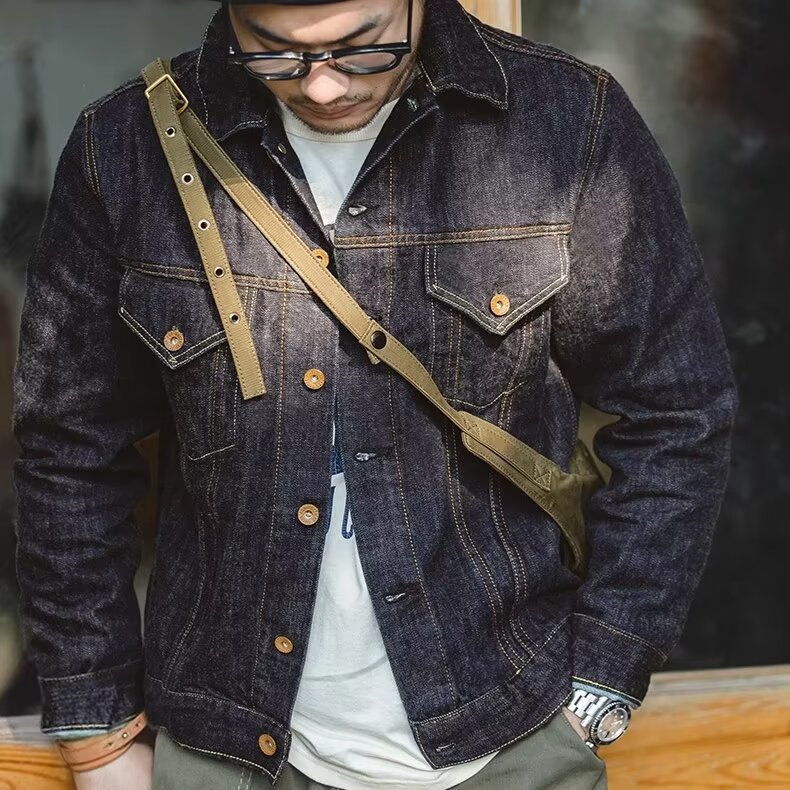 New Fashion Wholesale Custom Logo Vintage Blue Denim Street Wear Jacket Jacket Jacket Men'S Denim Coat