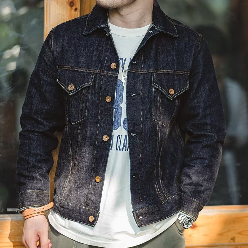 New Fashion Wholesale Custom Logo Vintage Blue Denim Street Wear Jacket Jacket Jacket Men'S Denim Coat