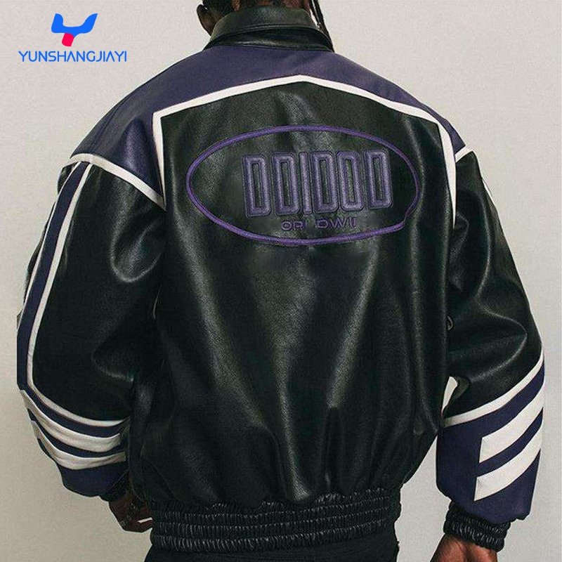 YSJY custom logo manufacturer loose university zipper zip up plus size heavyweight pocket oversized leather jacket for men