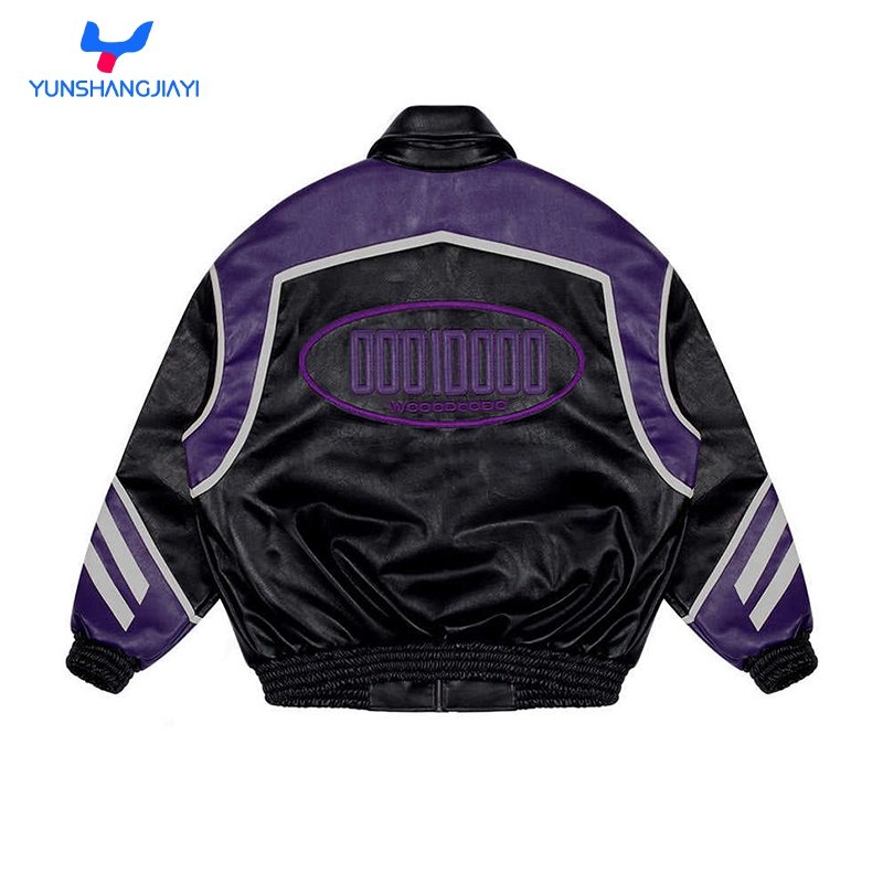 YSJY custom logo manufacturer loose university zipper zip up plus size heavyweight pocket oversized leather jacket for men