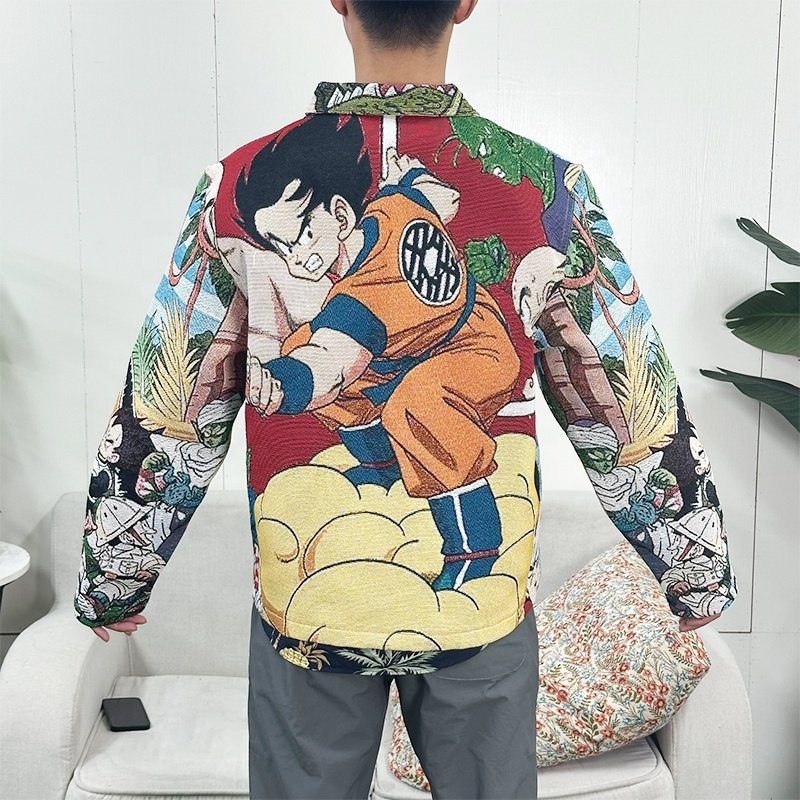 MOQ 1ps custom Yarn Dyed Hip Hop Style Dragon z Ball Zipper tapestry Jacket Pattern Decoration custom