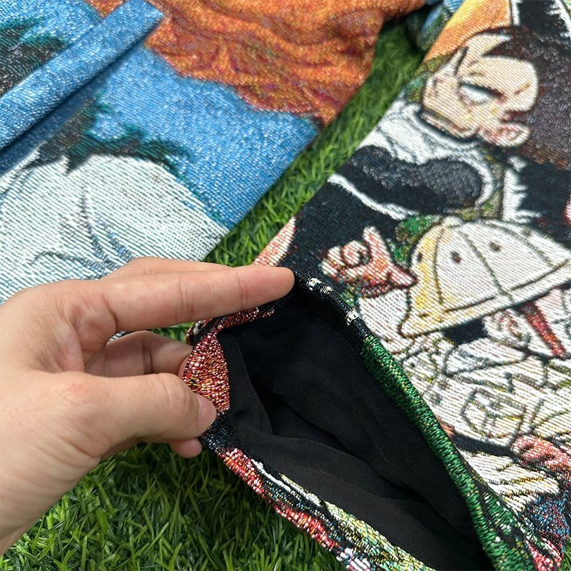 MOQ 1ps custom Yarn Dyed Hip Hop Style Dragon z Ball Zipper tapestry Jacket Pattern Decoration custom