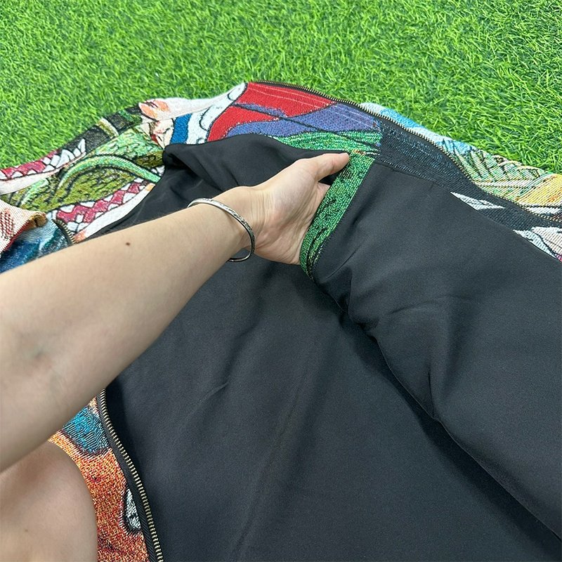 MOQ 1ps custom Yarn Dyed Hip Hop Style Dragon z Ball Zipper tapestry Jacket Pattern Decoration custom