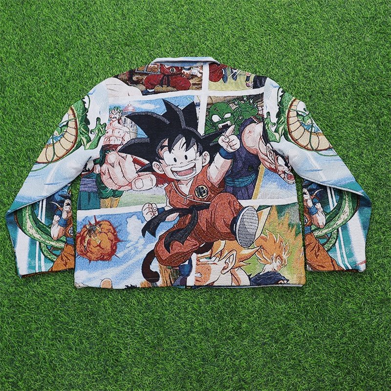 MOQ 1ps custom Yarn Dyed Hip Hop Style Dragon z Ball Zipper tapestry Jacket Pattern Decoration custom