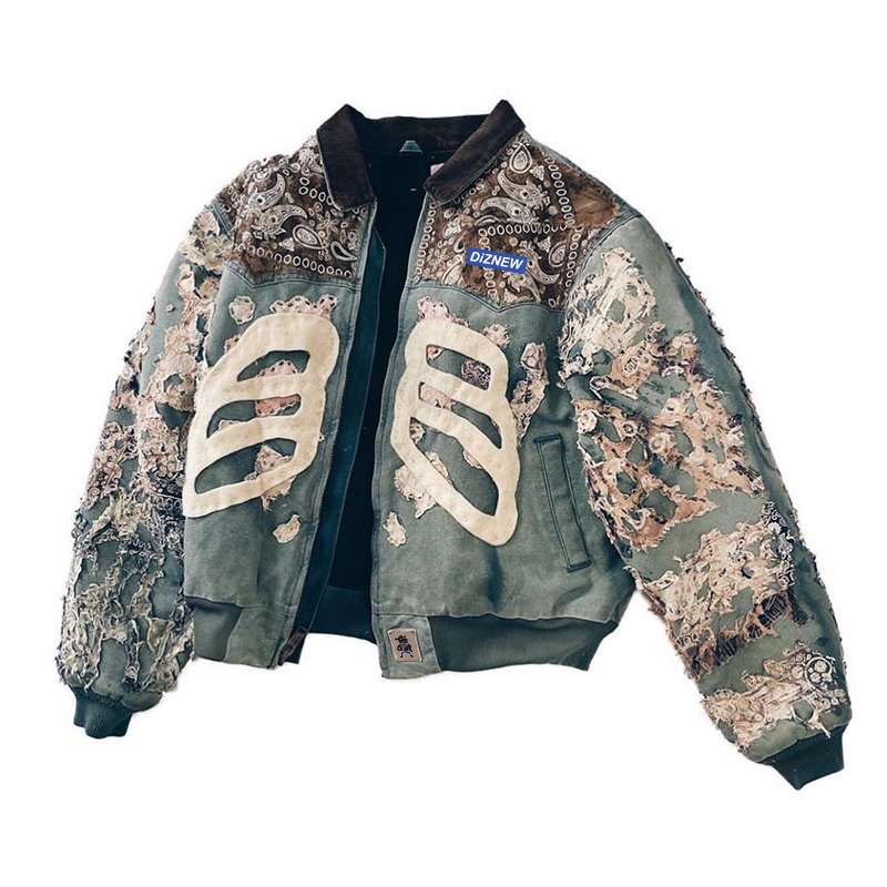 DiZNEW new hot vintage collage long sleeve men's denim jacket designer makes old luxury puff print jeans jacket
