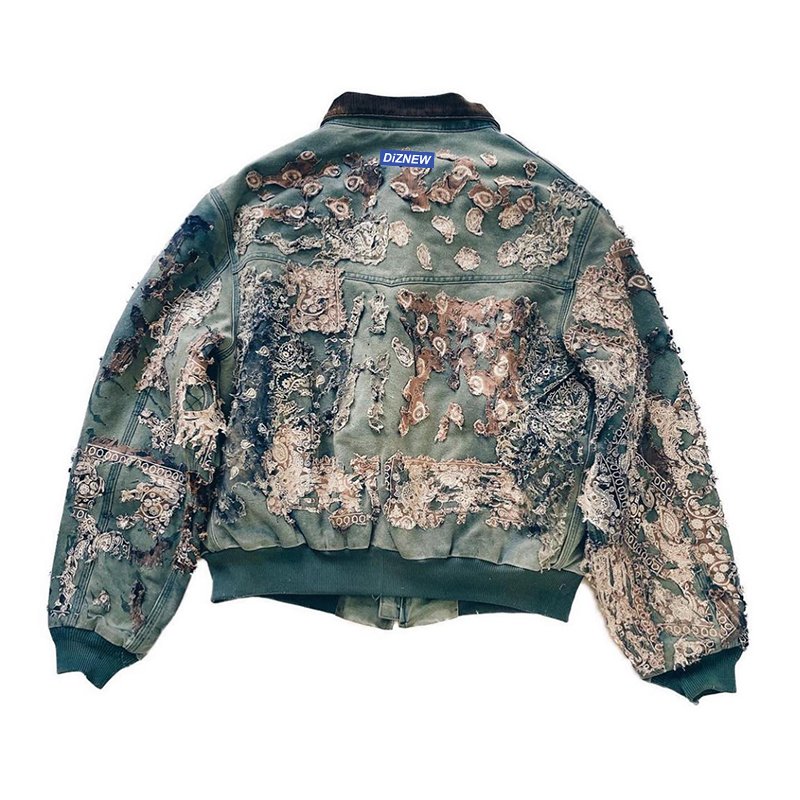 DiZNEW new hot vintage collage long sleeve men's denim jacket designer makes old luxury puff print jeans jacket