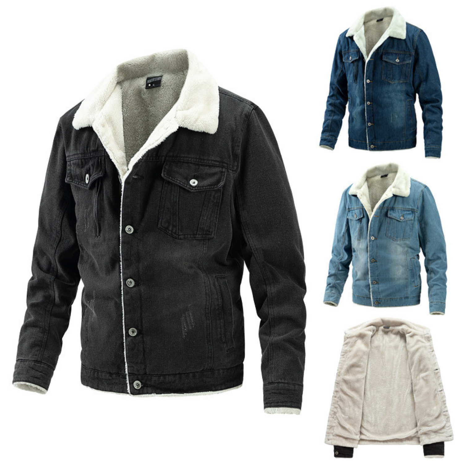 2022 cotton-padded jacket 1 latest design trend men's winter medium and long denim jacket Plush warm coat casual coat men's wear