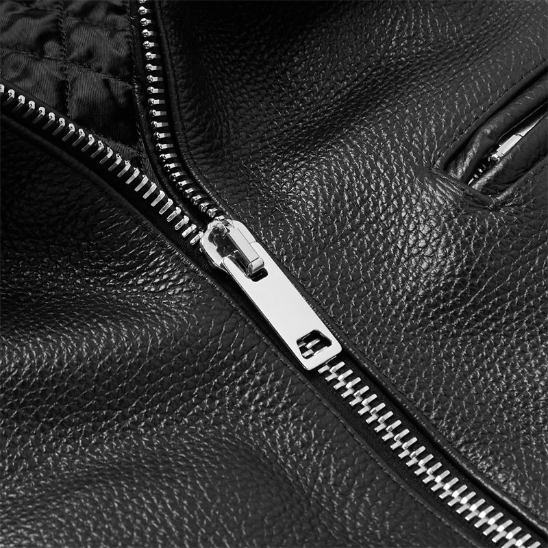 Fashionable Trend High-quality Slim-fit Zip Fastening Jacket Attractive Striped Black Ivory Full-grain Leather Jacket for Men