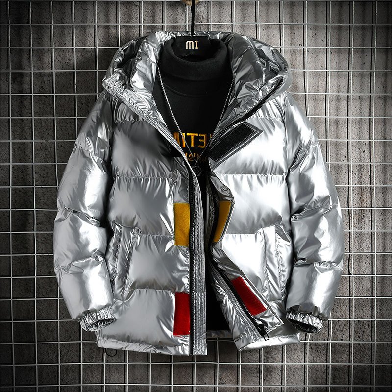 OEM Custom Design Fashion Down Coat Men's Bright Face Trend Hooded Short Thick Winter Bomber Shiny Puffer Men's Jacket