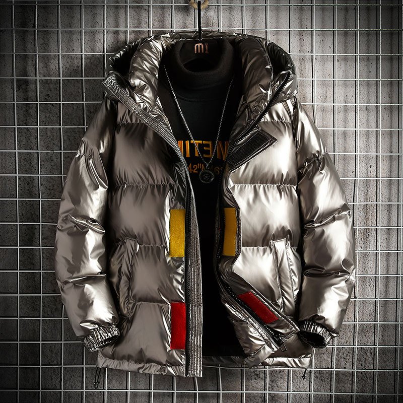 OEM Custom Design Fashion Down Coat Men's Bright Face Trend Hooded Short Thick Winter Bomber Shiny Puffer Men's Jacket