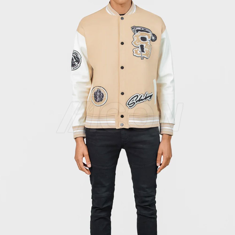 OEM Custom Colorful Long Sleeve Patch Chenille Embroidery Streetwear Letterman Varsity Jacket For Men