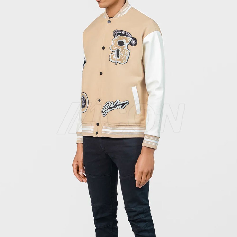 OEM Custom Colorful Long Sleeve Patch Chenille Embroidery Streetwear Letterman Varsity Jacket For Men