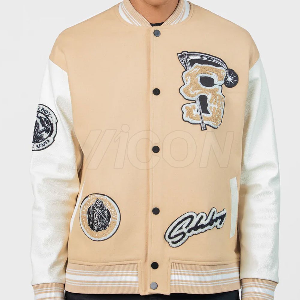 OEM Custom Colorful Long Sleeve Patch Chenille Embroidery Streetwear Letterman Varsity Jacket For Men