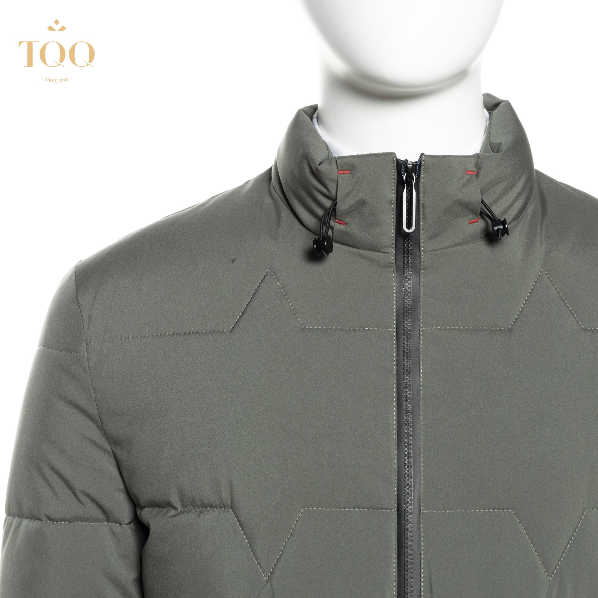 Polyester Winter mens casual jacket Stretch Puffer Jacket in with 3 Pockets in Olive Green Length style Regular Stand Collar