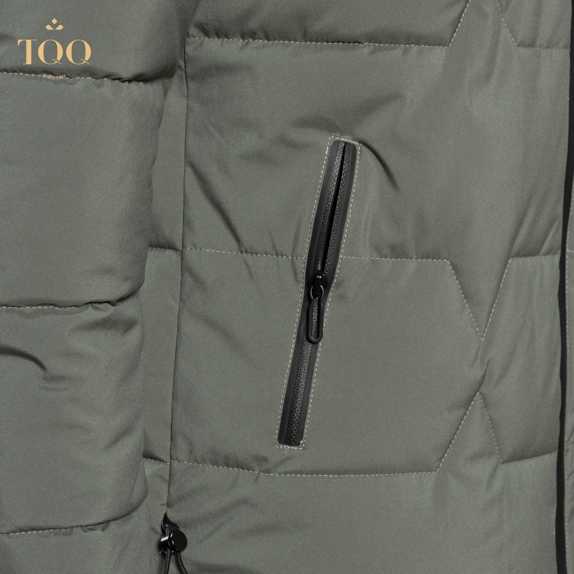 Polyester Winter mens casual jacket Stretch Puffer Jacket in with 3 Pockets in Olive Green Length style Regular Stand Collar