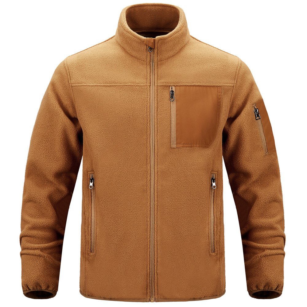 Men's Outdoor Sherpa Wool Fleece Jacket Yarn Dyed Zipper Closure Windproof Zipper Pocket Windproof Outdoor Fleece Jacket