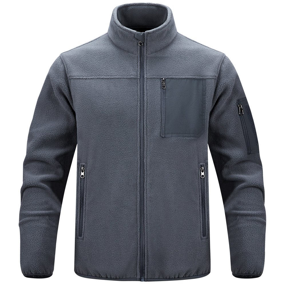 Men's Outdoor Sherpa Wool Fleece Jacket Yarn Dyed Zipper Closure Windproof Zipper Pocket Windproof Outdoor Fleece Jacket