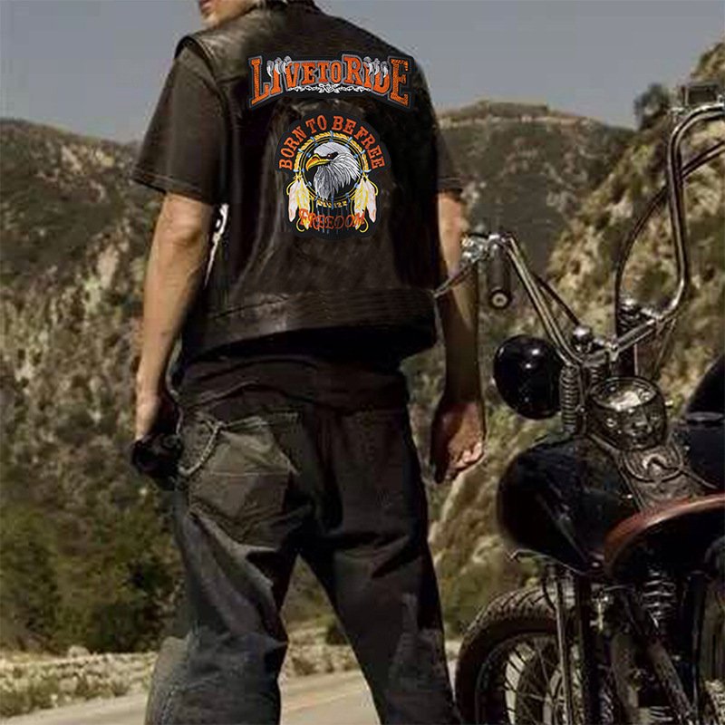 2023 Vintage Aztec cool motorcycle riding vest leather vest leather waistcoat embroidered badge men's vests