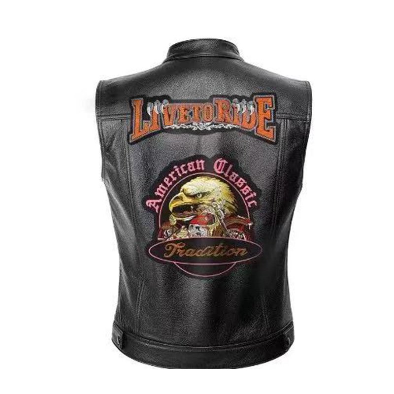 2023 Vintage Aztec cool motorcycle riding vest leather vest leather waistcoat embroidered badge men's vests