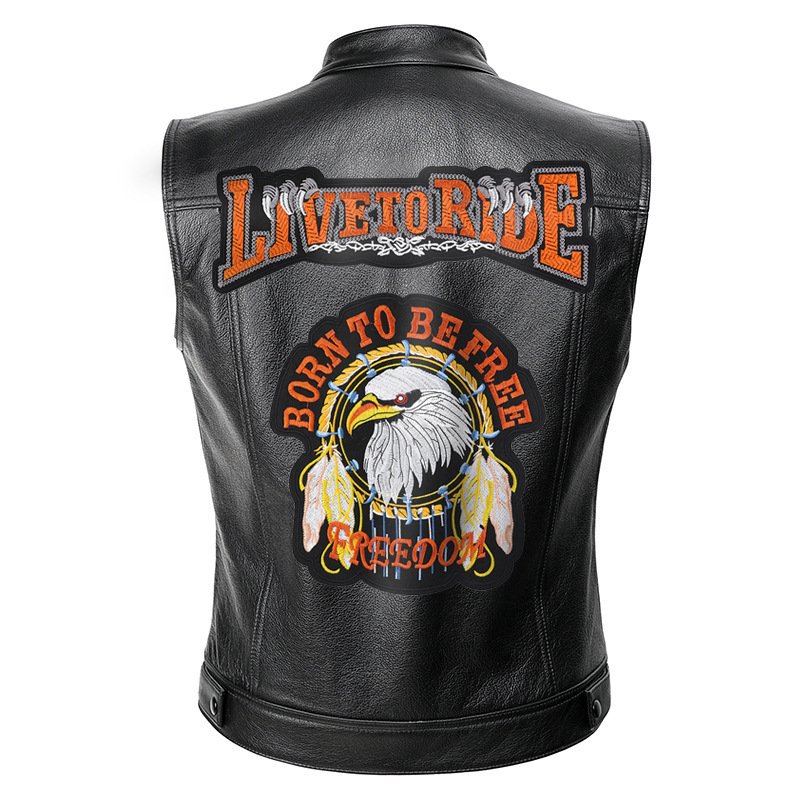 2023 Vintage Aztec cool motorcycle riding vest leather vest leather waistcoat embroidered badge men's vests