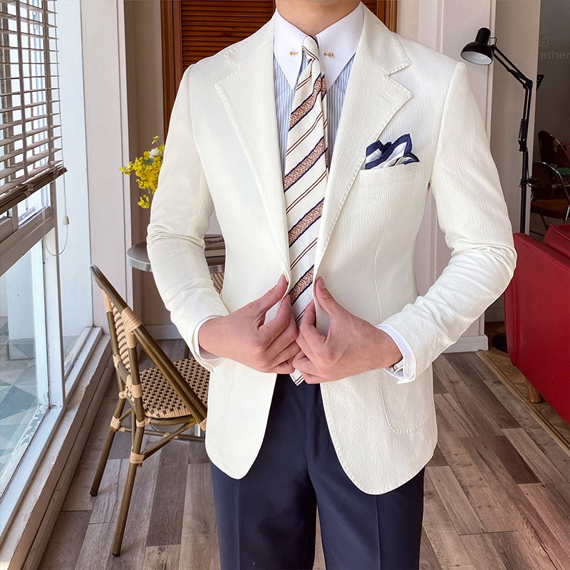 New fashion city solid color flat lapel men's suit jacket single-breasted slim casual men's suit jacket