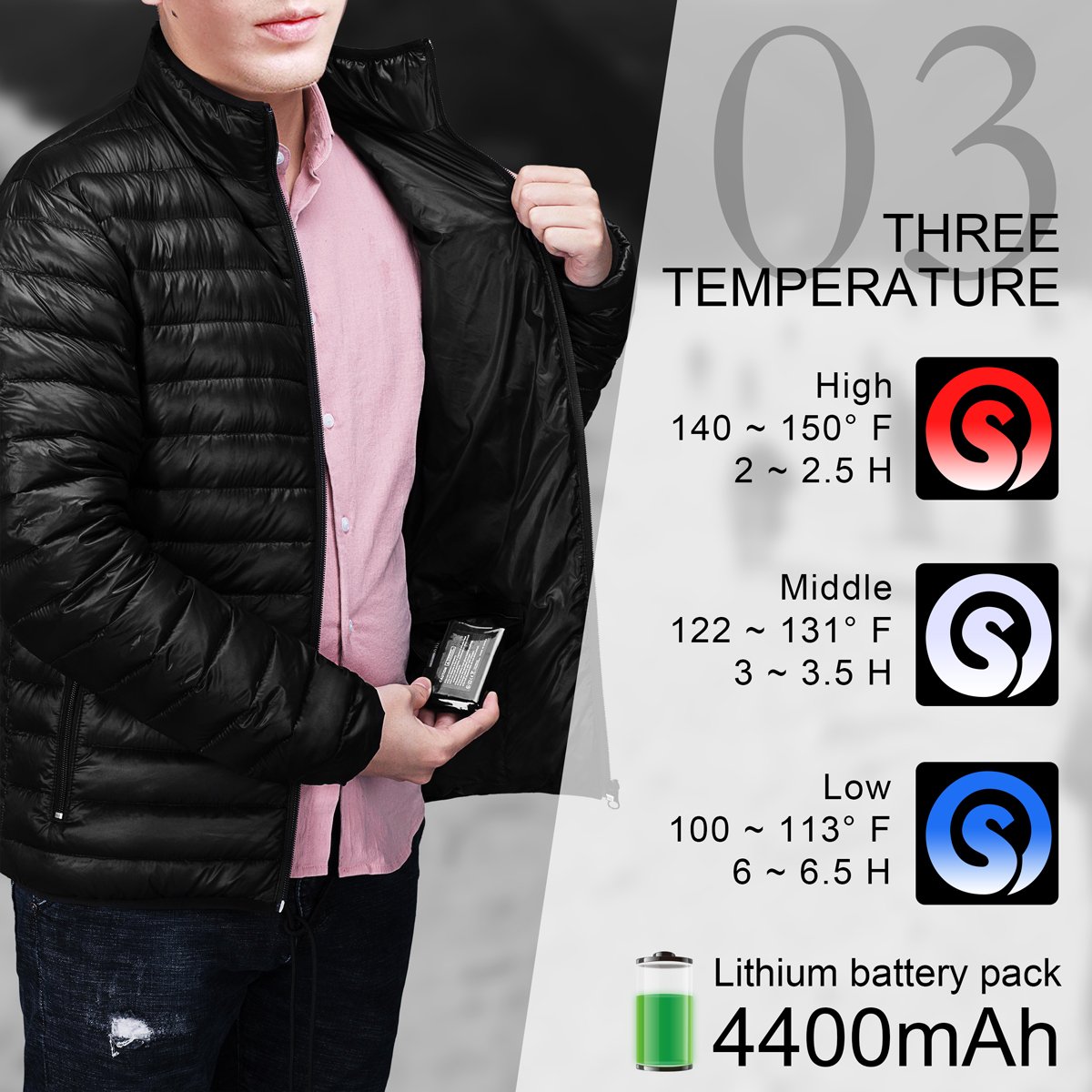 Outdoor Winter Fashion Design Lightweight Body Mens Battery Heated Plus Size Men's Jackets