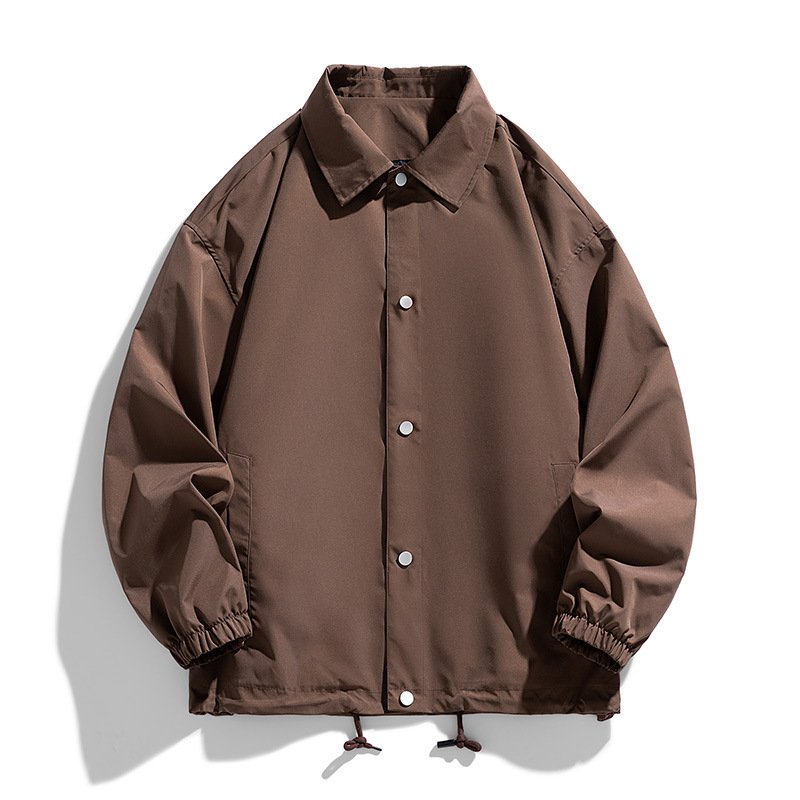 New Solid Color Mens Coach Jacket Turnover Collar Man Spring Shirt Jacket Streetwear Casual Fashion Windbreaker Jacket