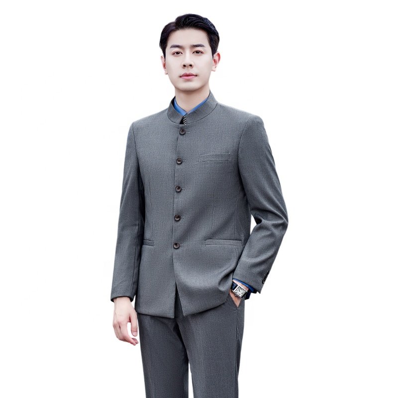 Stand collar men's jacket suit slim fit casual safari men's suits blazer male suit for men