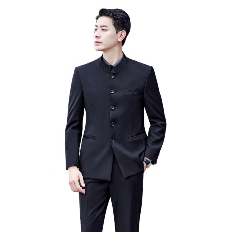 Stand collar men's jacket suit slim fit casual safari men's suits blazer male suit for men