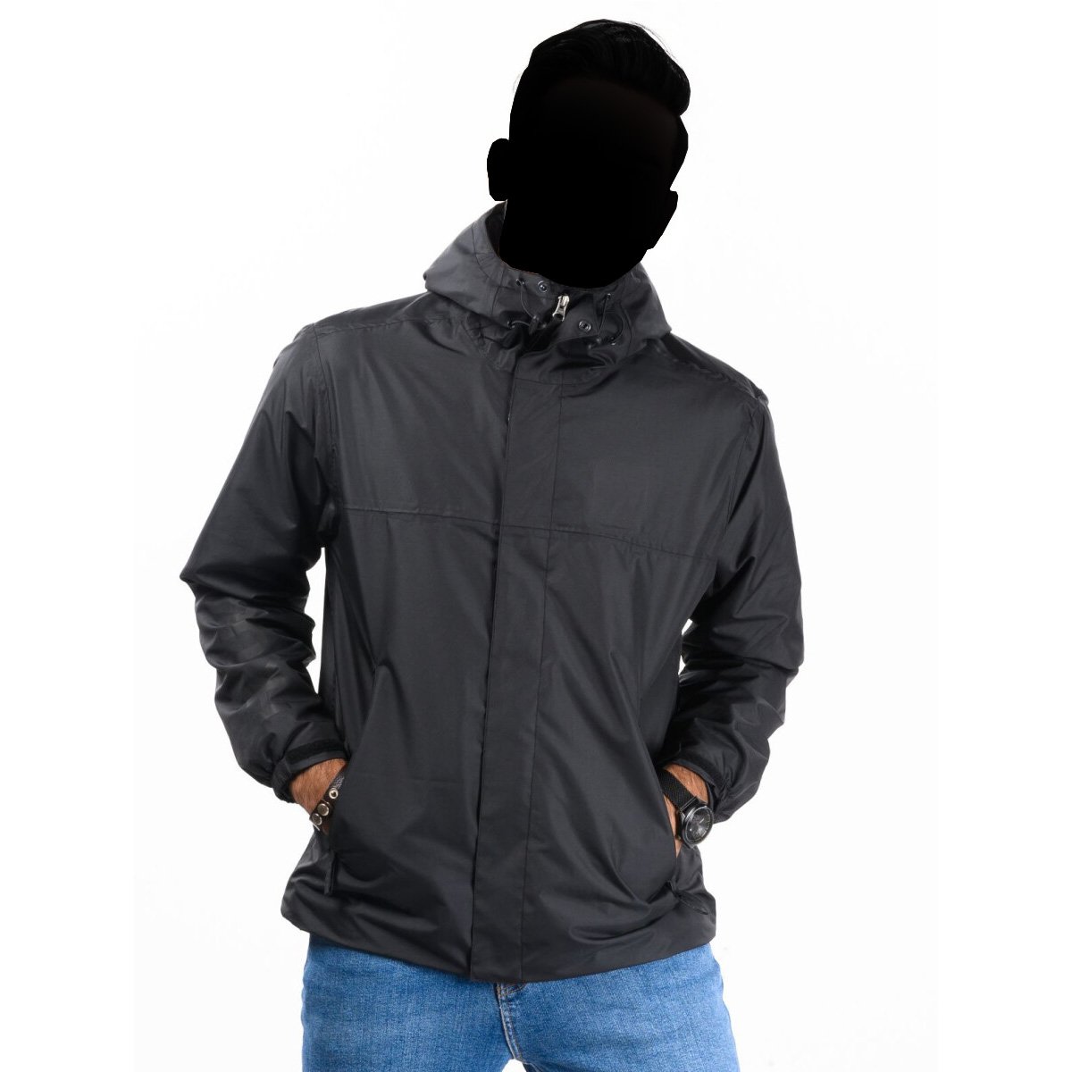 Men Windbreaker Mid Length Jacket with Mesh lining Black