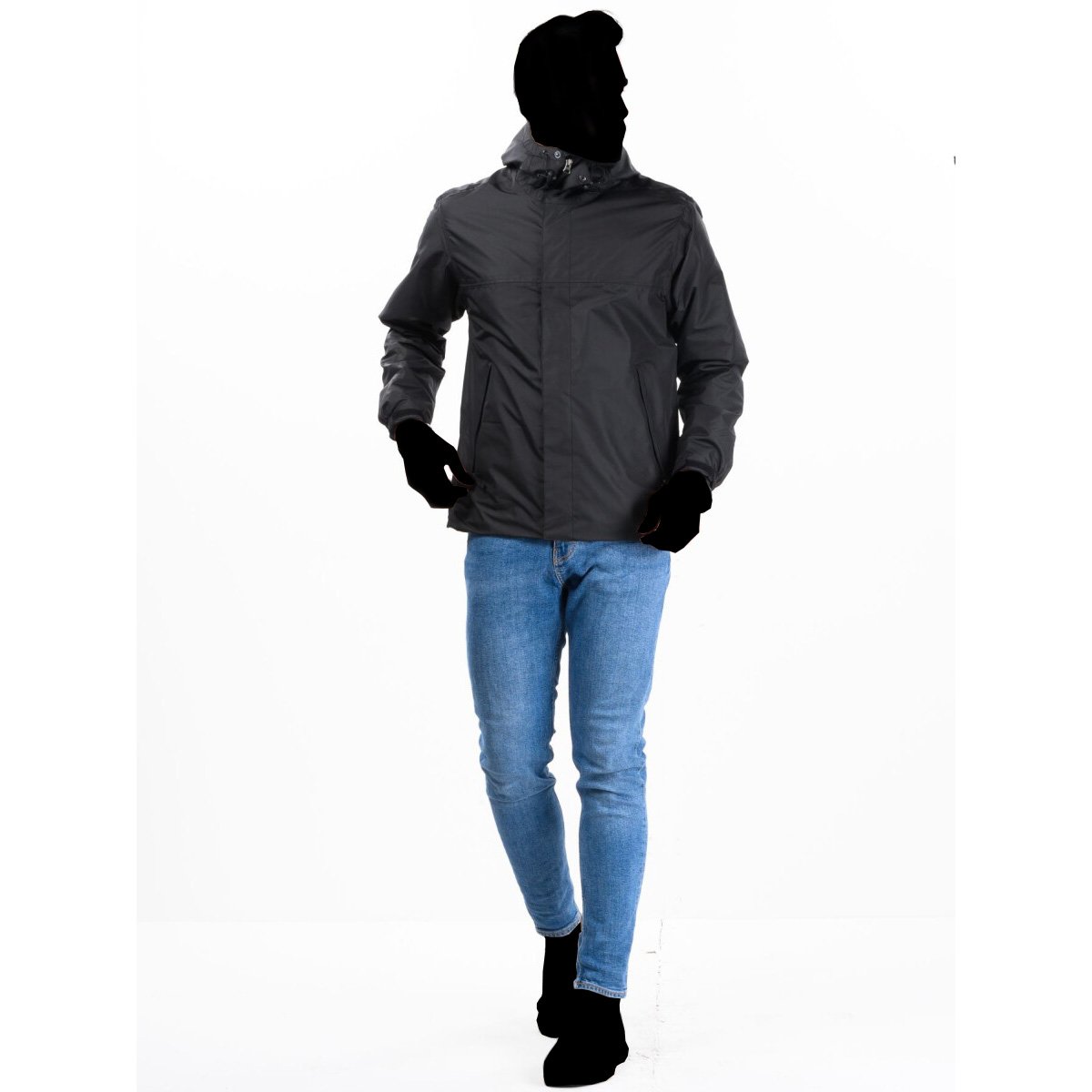 Men Windbreaker Mid Length Jacket with Mesh lining Black