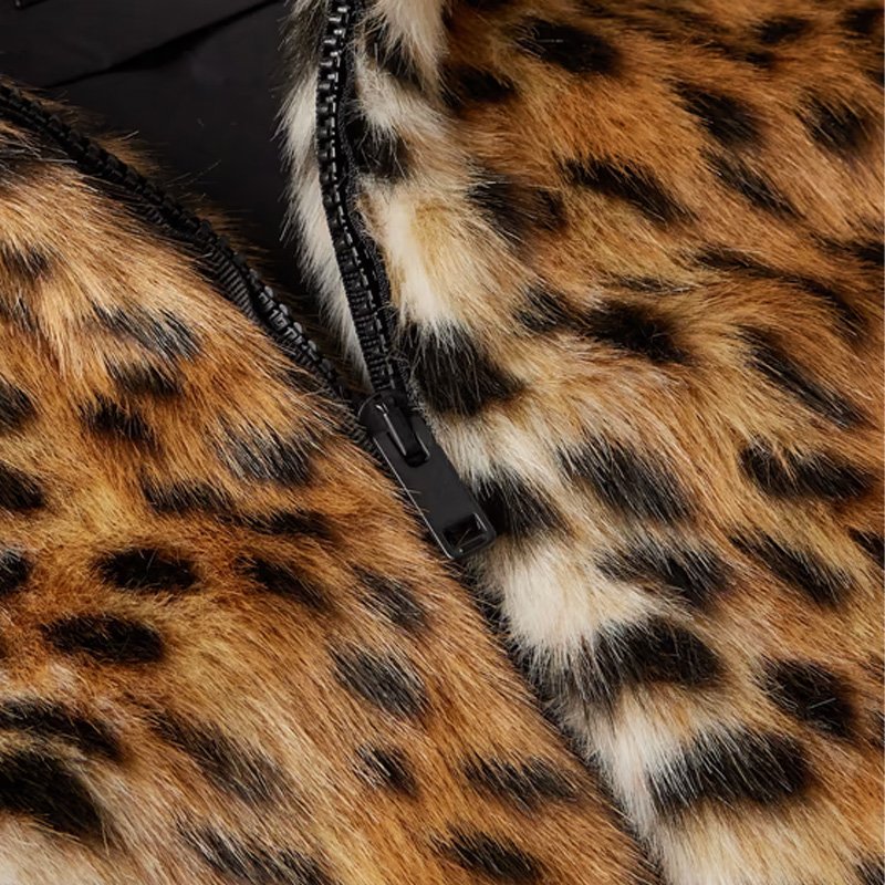 New arrivals fashion casual comfortable unisex style cropped cheetah-print faux fur hooded bomber jacket