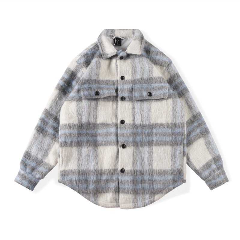 2024 OEM Custom Men's 100%cotton heavyweight fit button down Patch Pocket long sleeve plaid oversized slit flannel shirts men