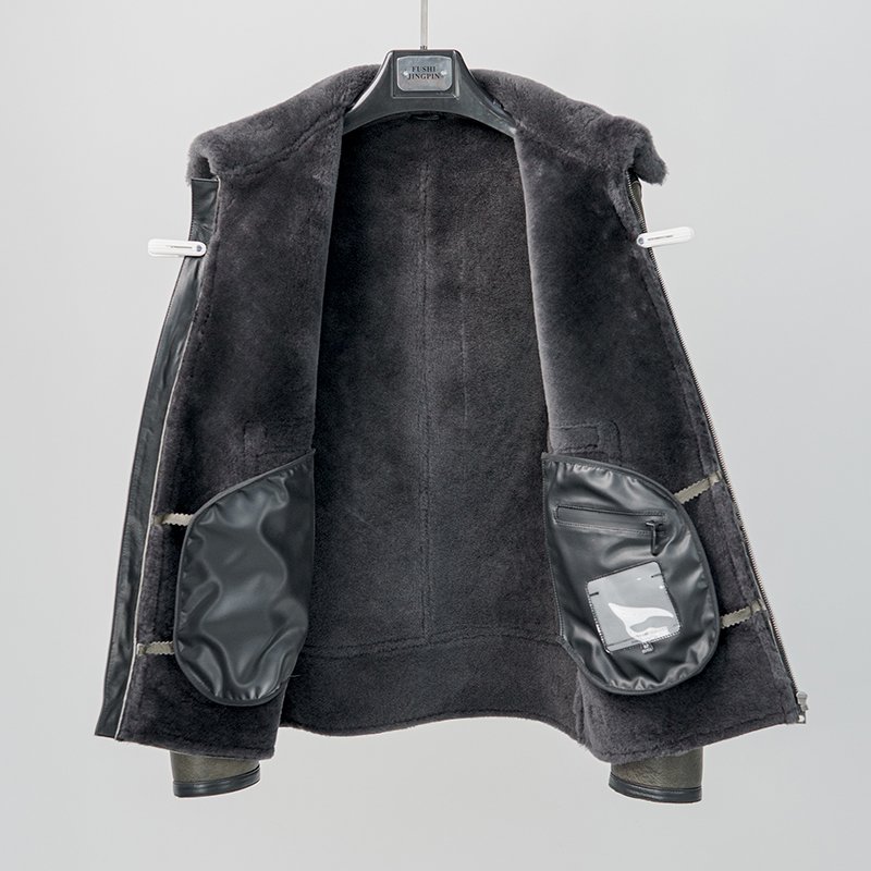 NAFA Custom Brand Winter Vintage Soft Natural Sheep Wool Shearling Fur Men's Turn Down Collar Bomber Jacket