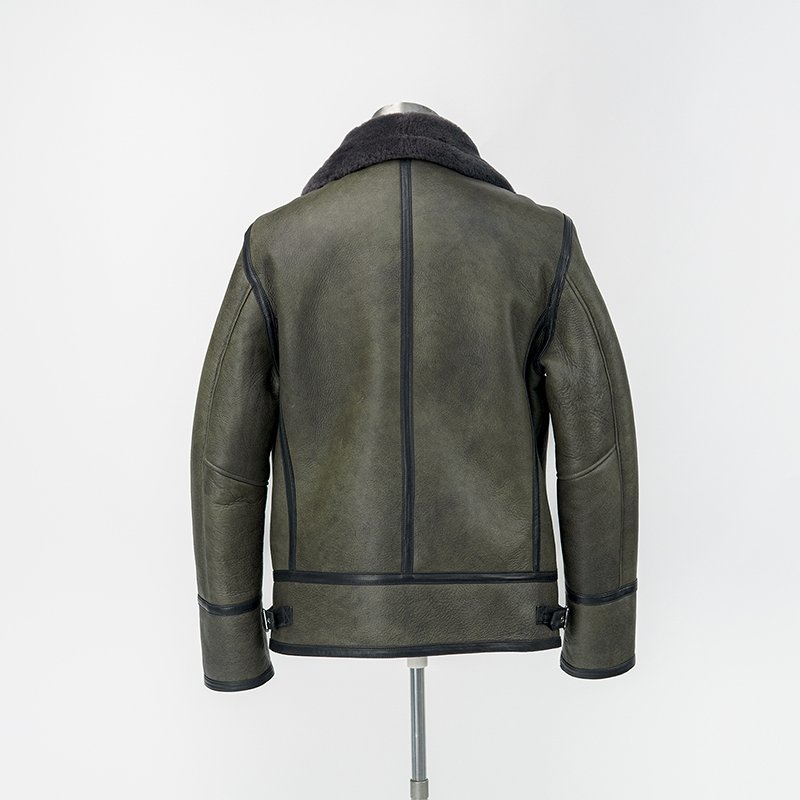 NAFA Custom Brand Winter Vintage Soft Natural Sheep Wool Shearling Fur Men's Turn Down Collar Bomber Jacket
