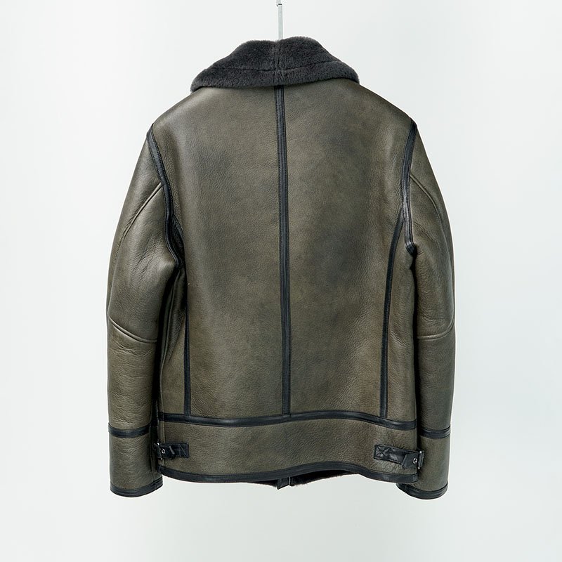NAFA Custom Brand Winter Vintage Soft Natural Sheep Wool Shearling Fur Men's Turn Down Collar Bomber Jacket