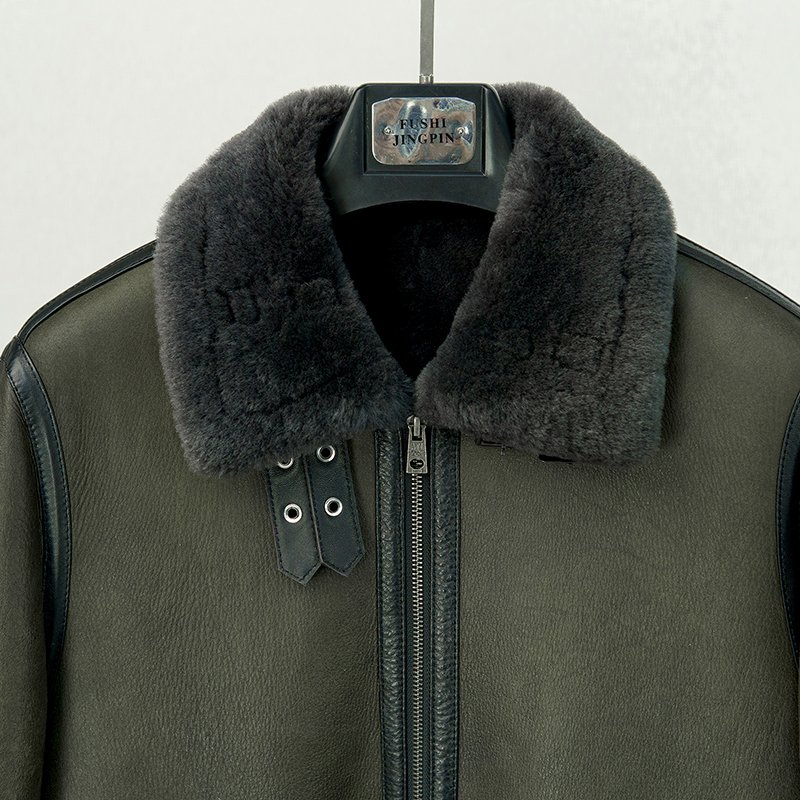 NAFA Custom Brand Winter Vintage Soft Natural Sheep Wool Shearling Fur Men's Turn Down Collar Bomber Jacket