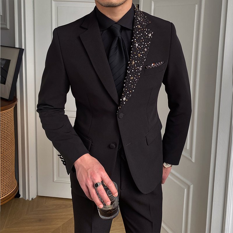 Black luxury atmosphere British banquet fashion single-breasted men's suit jacket business suit niche men's suit jacket,