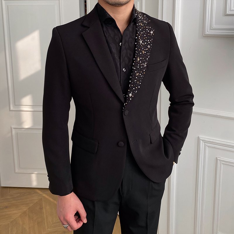 Black luxury atmosphere British banquet fashion single-breasted men's suit jacket business suit niche men's suit jacket,