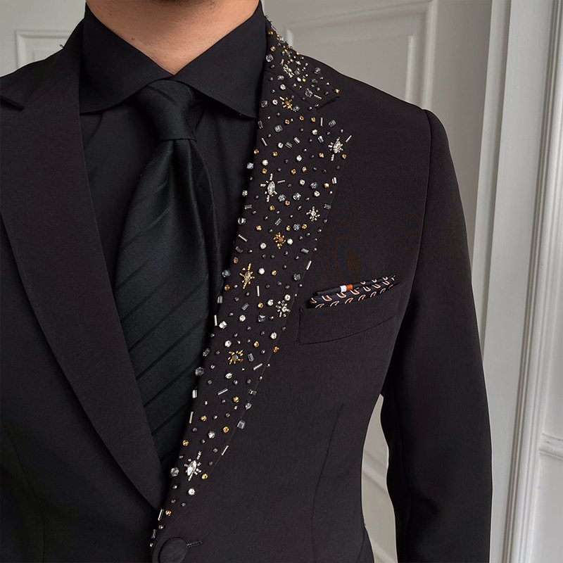 Black luxury atmosphere British banquet fashion single-breasted men's suit jacket business suit niche men's suit jacket,