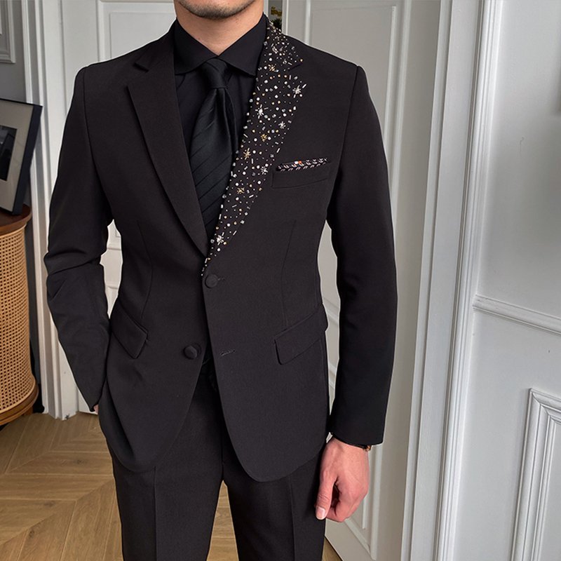 Black luxury atmosphere British banquet fashion single-breasted men's suit jacket business suit niche men's suit jacket,