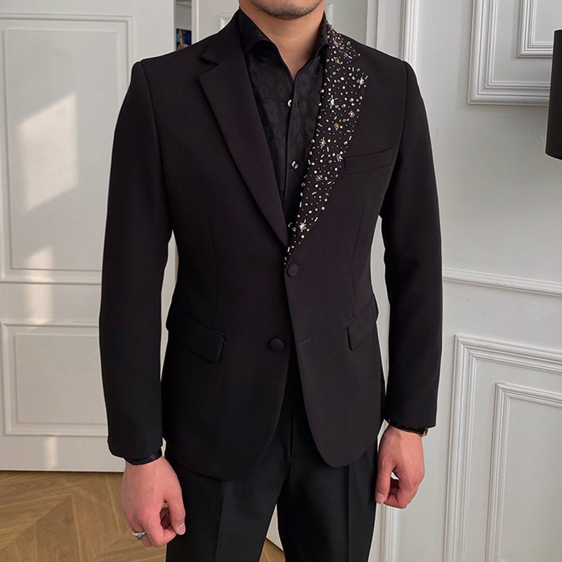 Black luxury atmosphere British banquet fashion single-breasted men's suit jacket business suit niche men's suit jacket,